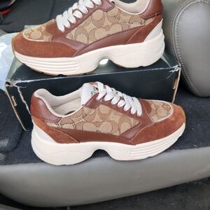 Coach Brown and Tan Kids Sneakers